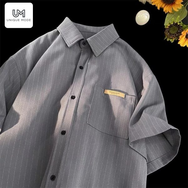 Áo sơ mi cộc tay Unisex kẻ sọc